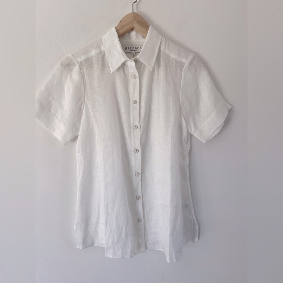 Hale Bob White 100% Linen Button Down Collared Short Sleeve Top Size XS - Picture 1 of 8